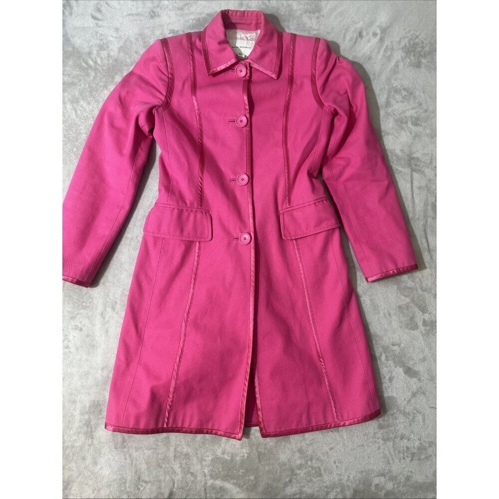 Banana Republic Pink Longline Trench Coat XS Vintage Buttons Jacket Satin Trim - Picture 2 of 15